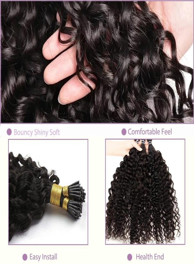 Smartinnov Water Wave I Tip Hair Extensions Human Hair 100 Strands 0.5g/Strands Curly Real Remy Hair Pre Bonded Keratin Stick In Hair Extensions for Women 18 Inch #1B Black Bundles 2-3 Packs for Full Head - Image 2